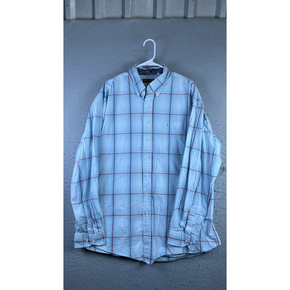 Stetson Button Down Shirt Mens 2XL Blue Plaid Good Western Long Sleeve Paisley
